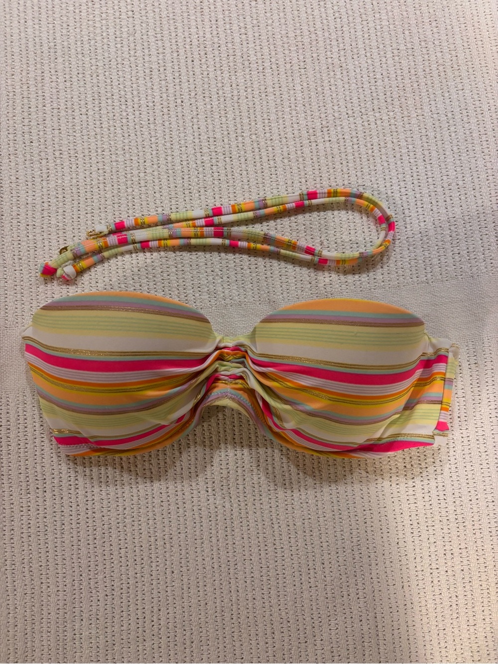 Victoria Secret- Striped Multicolor Bandeau Bikini Top - Removable Strap